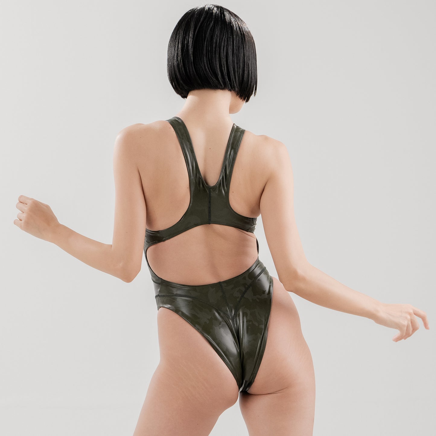 【REALISE】Mixed enamel Swimsuit(mixed materials)(N-900Quoted-OLV-KW)