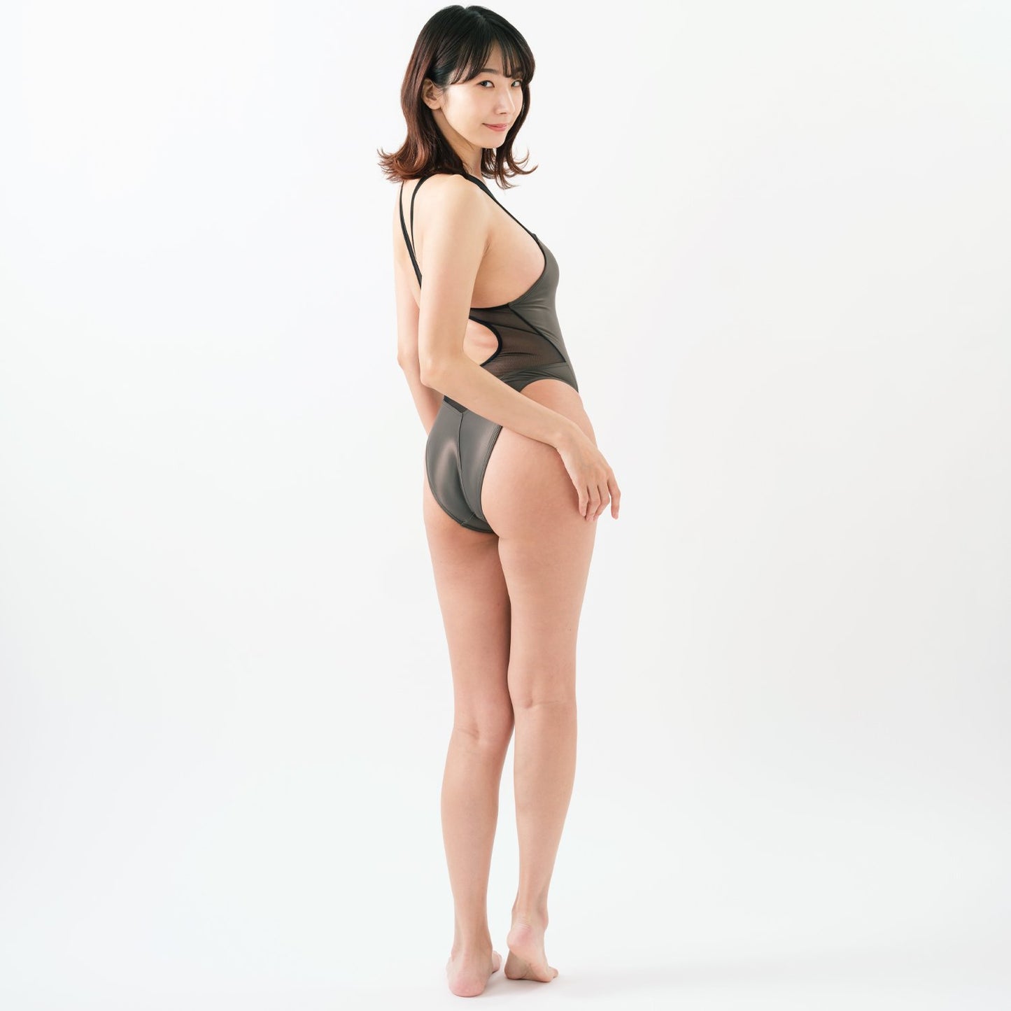 [PRICE DOWN]【POOLSIDER】Keyhole Mesh One-piece Swimsuit (PS-OP-21-002 WGRY-KW)