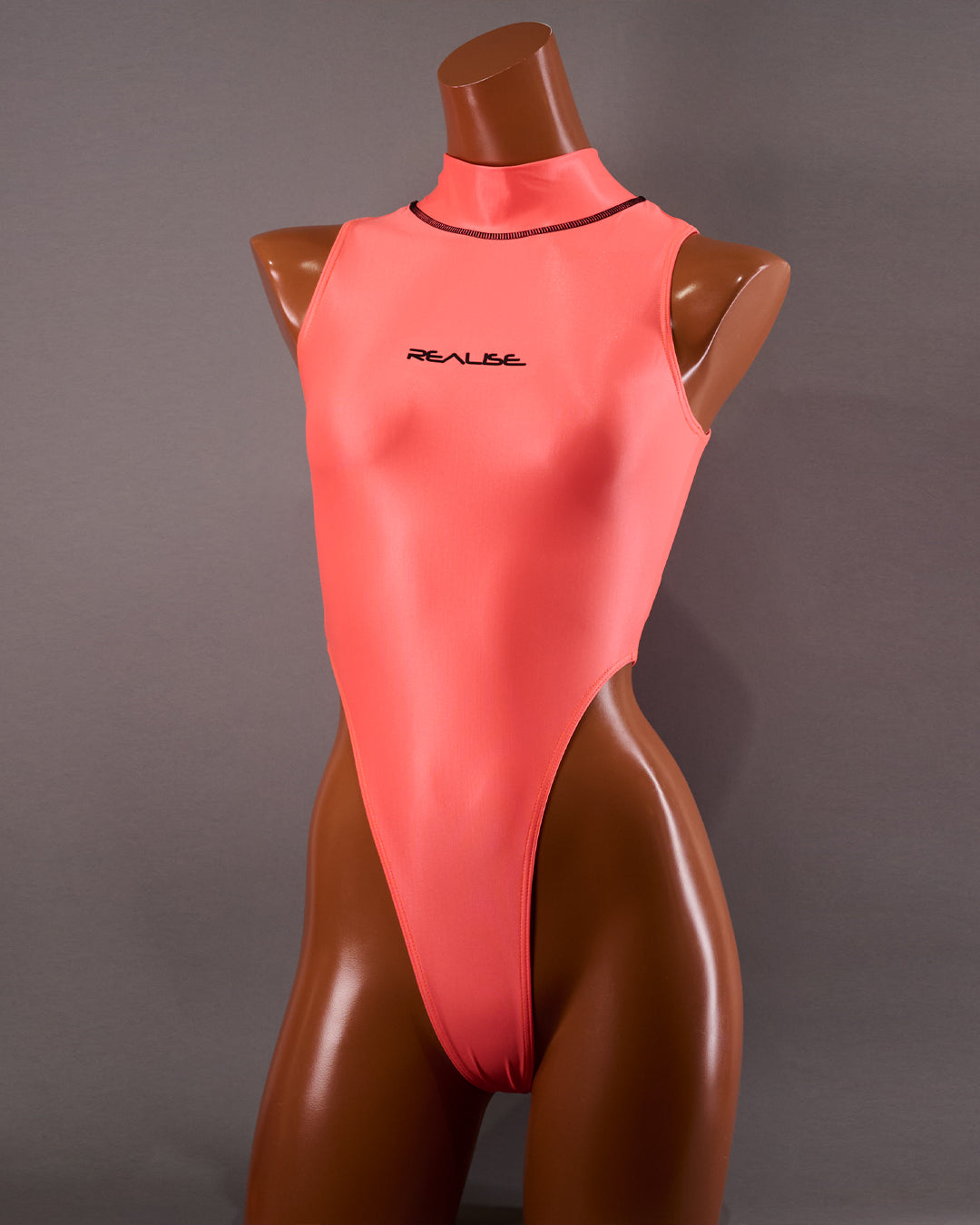 【REALISE】T-0303 Hi neck Thong back — Acid Coral