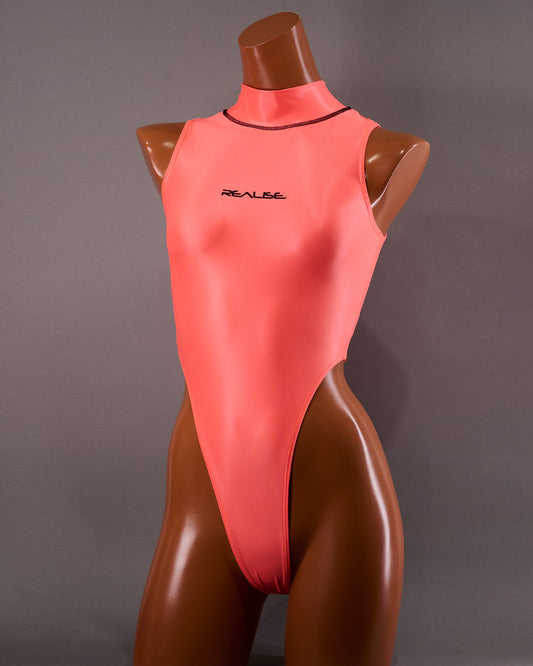 【REALISE】T-0303 Hi neck Thong back — Acid Coral