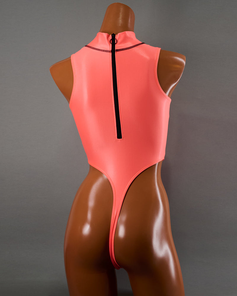 【REALISE】T-0303 Hi neck Thong back — Acid Coral