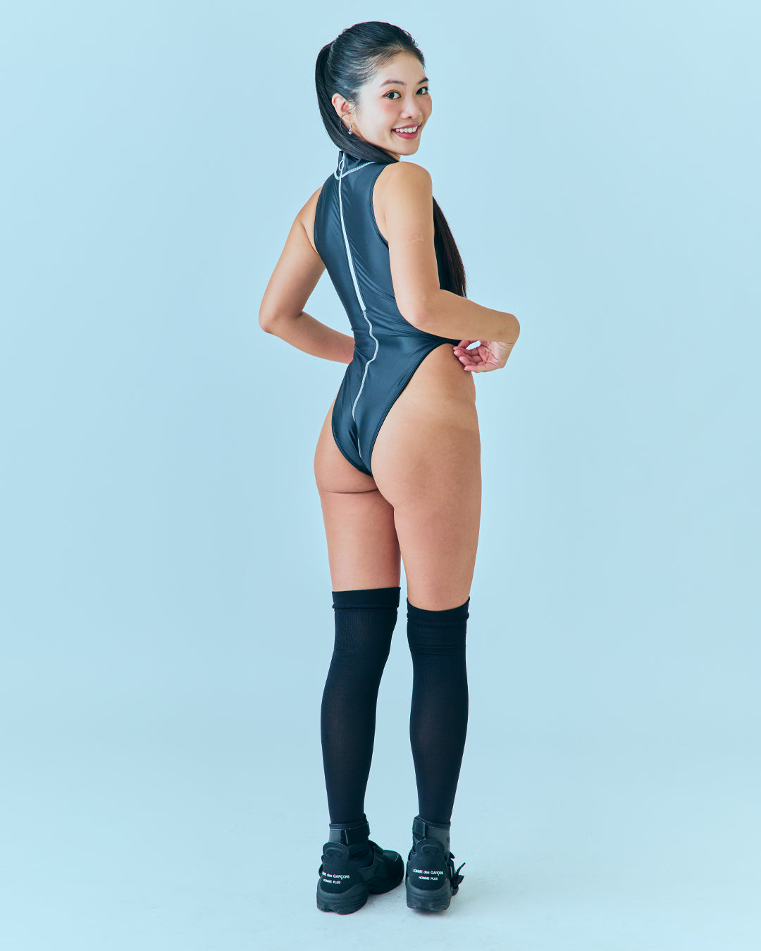 【REALISE】Hi neck high leg Swimsuit —Obsidian Edge (K-0303 KW)